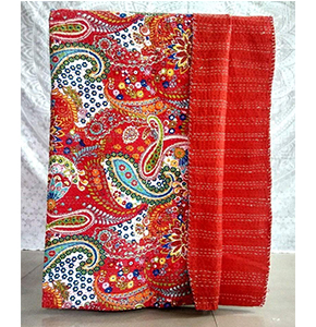 Handmade Bedcover Bedspread Kantha Quilt Indian Bedding Blue Grey Handmade Throw Tapestry Handmade Pure Cotton Quilted Bedding 90 x 108 Queen