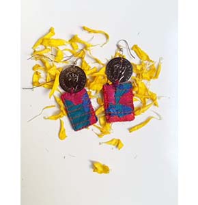 Upcycled Cotton Fabric and Metal Coin Drop Earrings