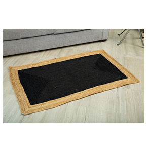 Handcrafted Black & Natural Jute Braided Rectangular Area Rug