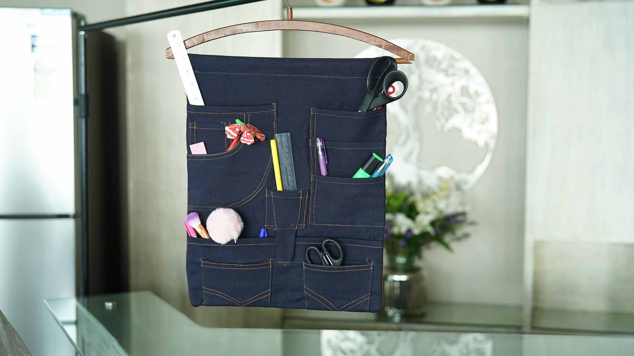 Multi-Pocket Denim Wall Hanging Pocket