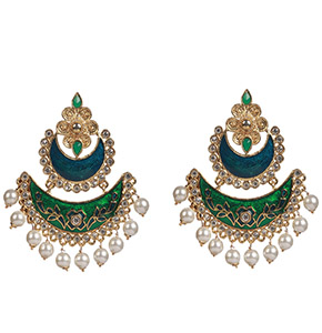 Hand Painted multi coloured Chandbali earring secured with push back