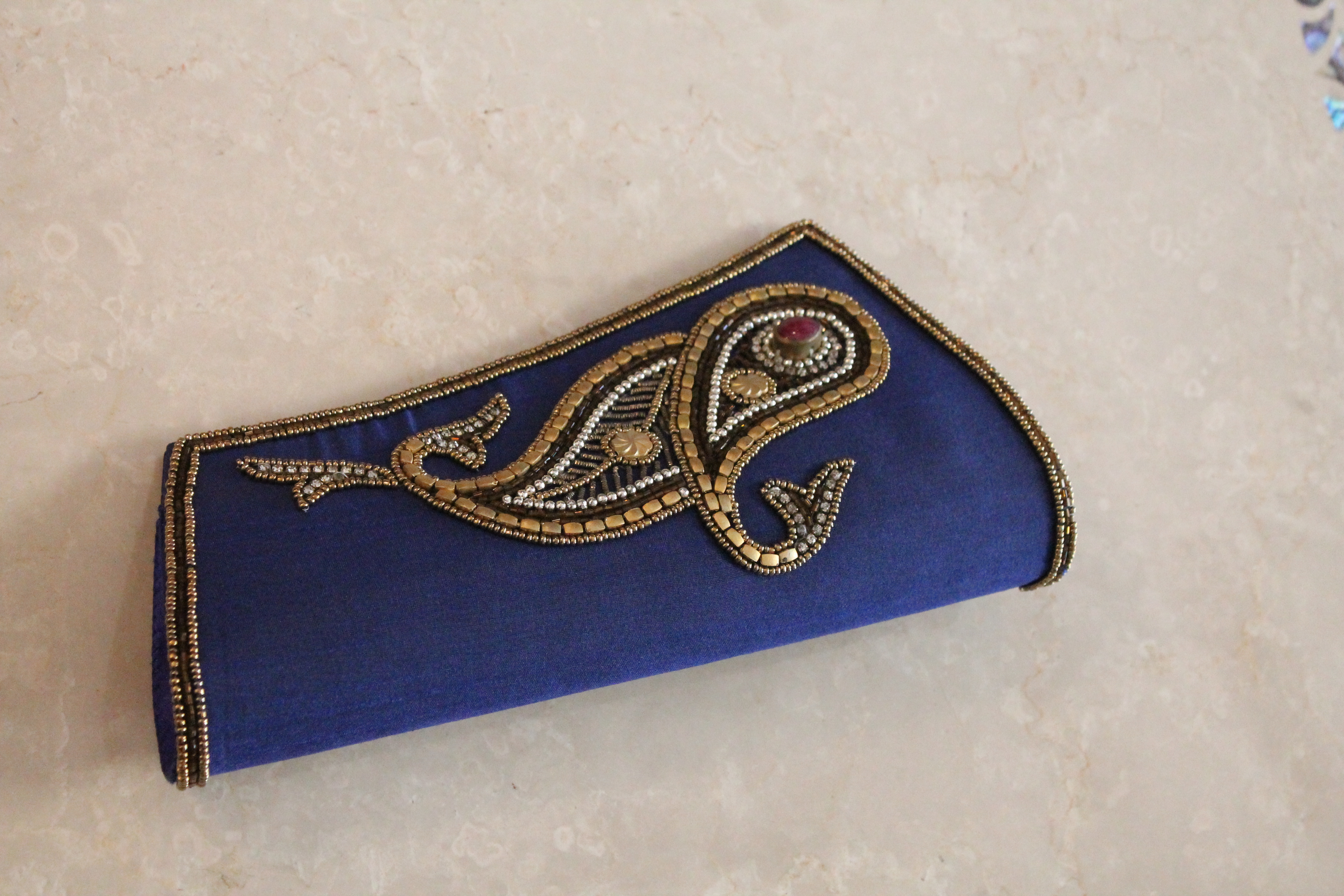 Hand-Embroidered Floral Envelope Clutch Bag