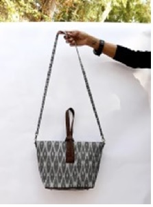Grey Ikat and Vegan Leather Convertible Sling Bag