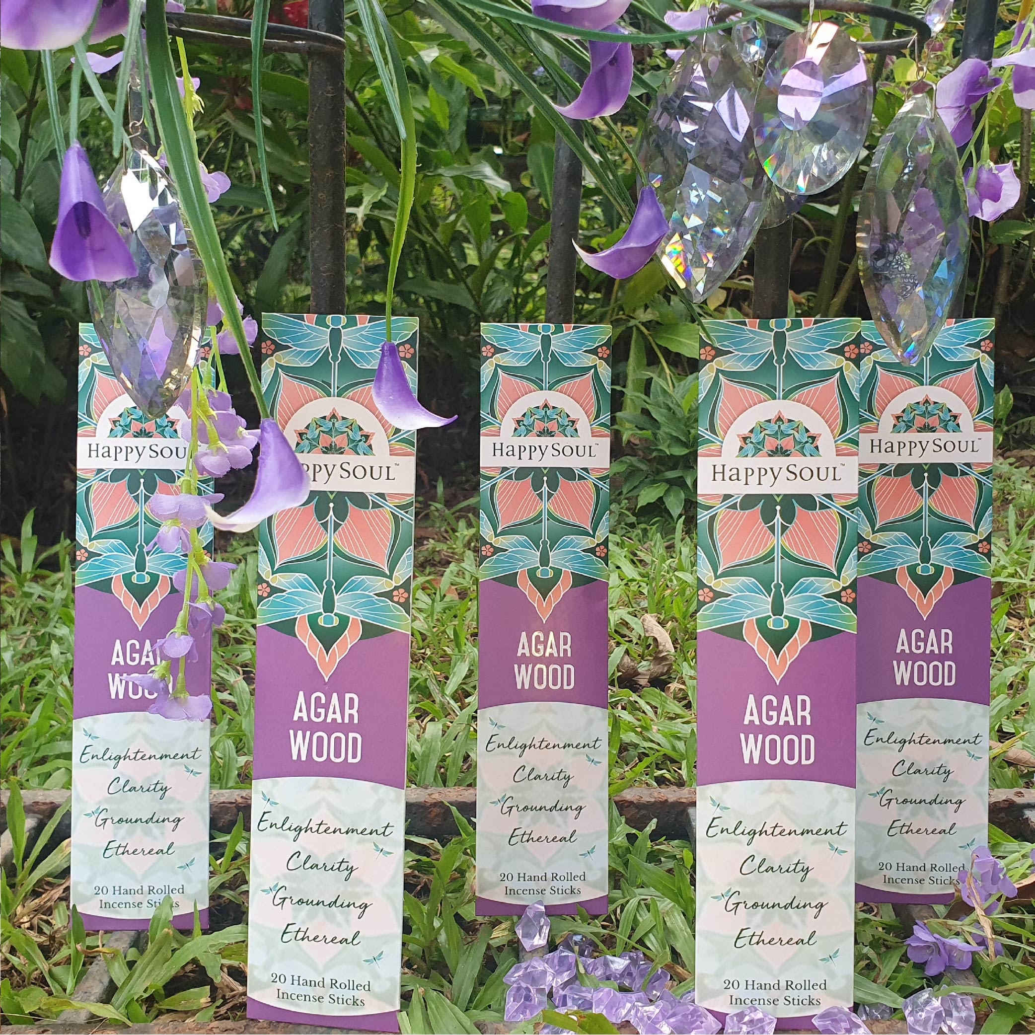 HAPPY SOUL Agar Wood Incense Sticks  Agarbatti : Enlightenment, Clarity, Grounding, Ethereal