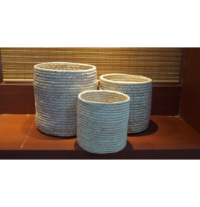 Handcrafted Organic Sabai Grass Storage Basket Bins (Set of 3)