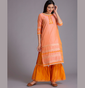 Festive Chanderi Kurti with Sharara, Peach
