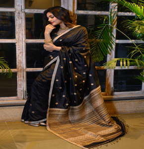 Black Paat Assam Silk Saree