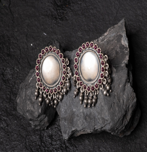 NAMEG Oxidised Silver Mirror Work Statement Stud Earrings