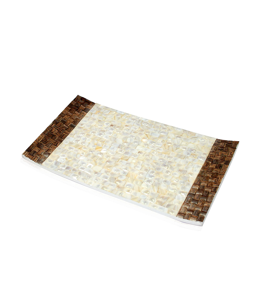 Opulent Homes Handcrafted White Mother-of-Pearl & Taadiwood Serving Tray