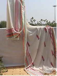 Hand Embroidered Off white South cottonSaree