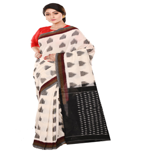 Handcrafted Black & White Handloom Cotton Ikkat Saree