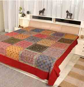 Ajrak Embroidery BedCover, Red