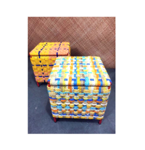 Handcrafted Upcycled Fabric Storage Ottoman Cube