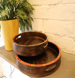 Handcrafted Wooden Round Serving Tray Set (Set of 2)