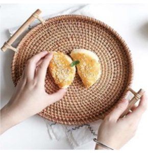 Handcrafted Natural Cane Woven Round Serving Trays with Handles - Set…