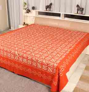 Handcrafted Grey Cotton Appliqué Bedcover with Orange Accents