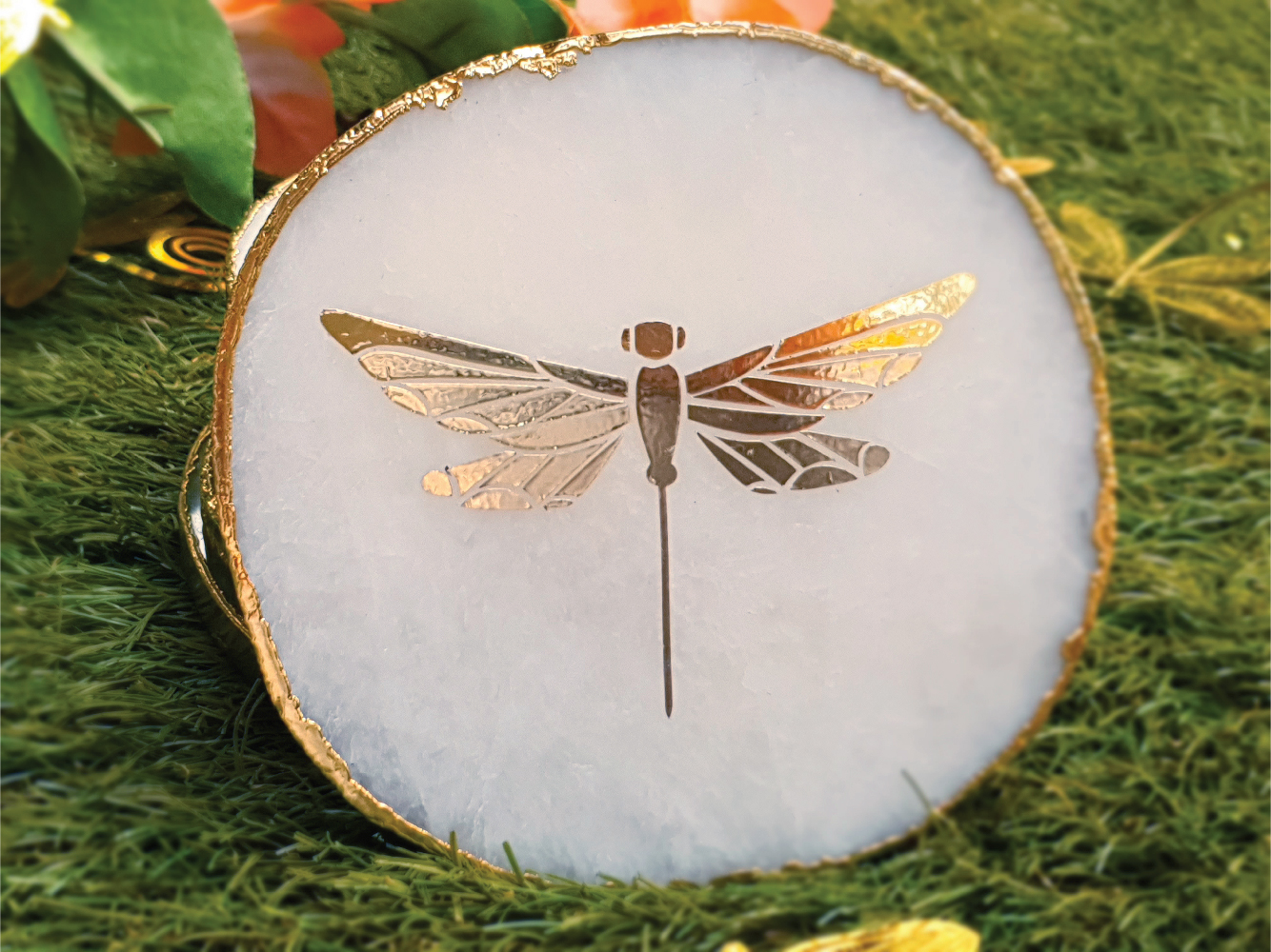 Happy Soul Agate Stone Dragonfly Eco-Friendly Coaster