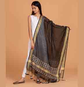 Ball Applique Chanderi Duppatta/Stole, Black