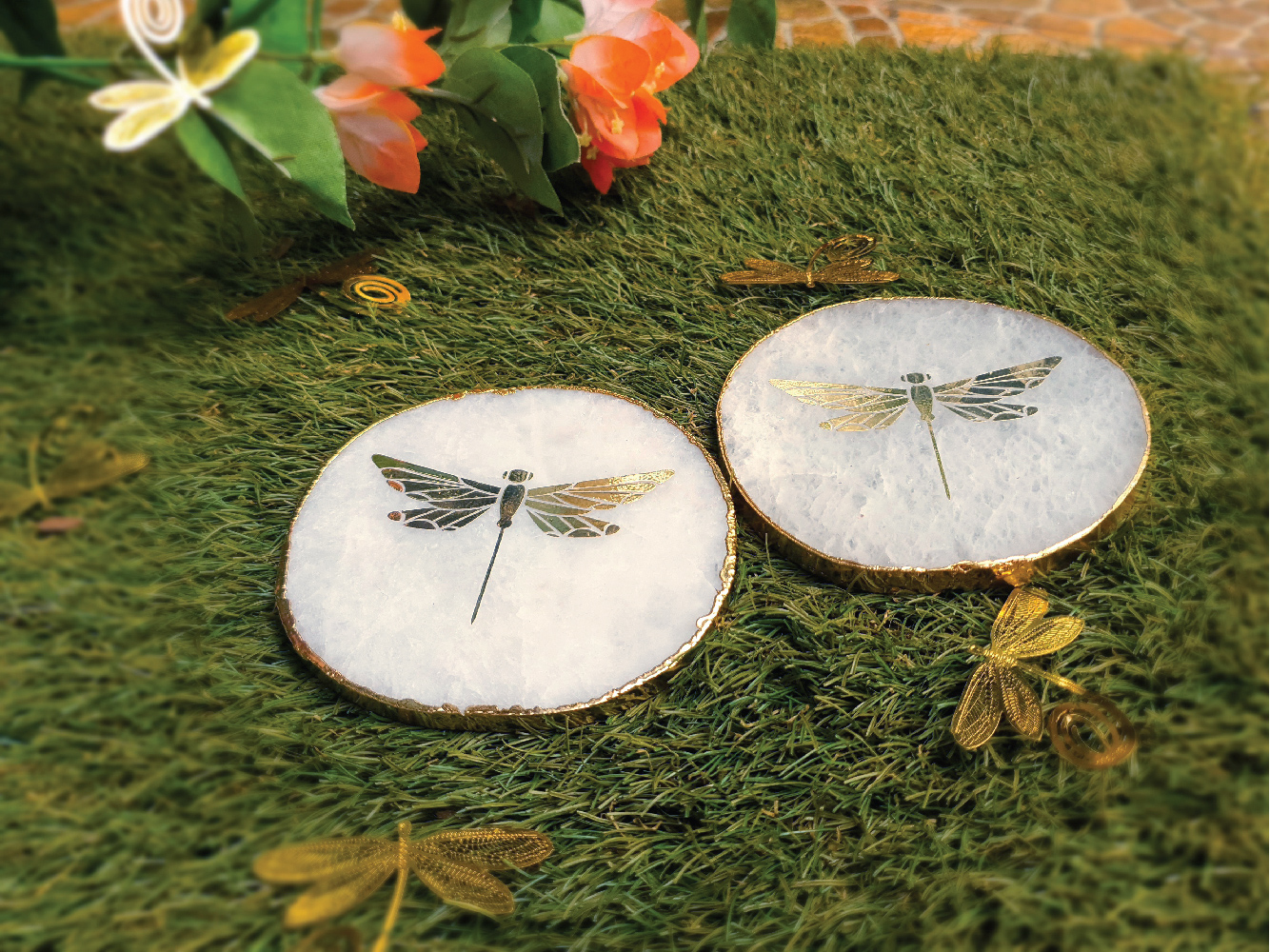 Happy Soul Agate Stone Dragonfly Coaster