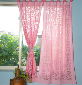 Pink Geometric Print Window Curtain Panel with Tie-Back
