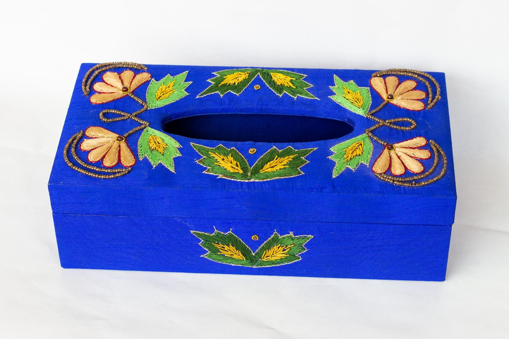Artisan Hand-Embroidered Satin Tissue Box Cover / Luxury Home Decor…
